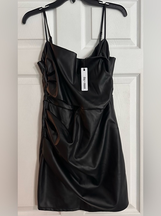 Day + Moon Dresses & Skirts - 🖤 NWT Day + Moon Black Faux Leather Ruched Mini Dress | Size Medium 🖤
